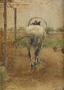 Nils Kreuger Labor - horse pulling a threshing machine Spain oil painting artist
